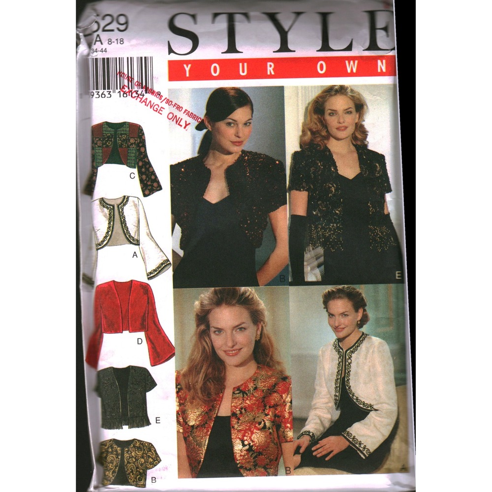 Style 2529 Sewing Pattern Womens Bolero Jackets Shrugs Sizes 8-18 cut